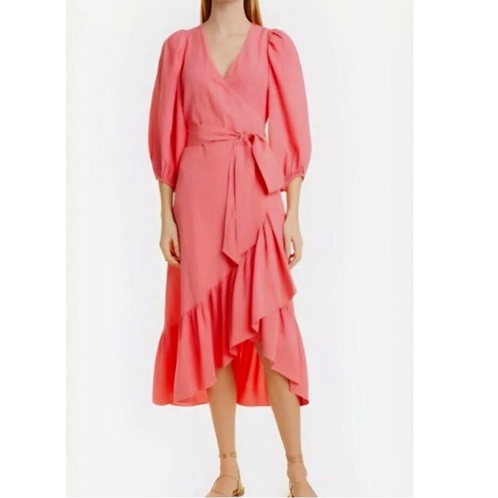 Kobi Halperin Lea Ruffled True Wrap dress in Coral size XL